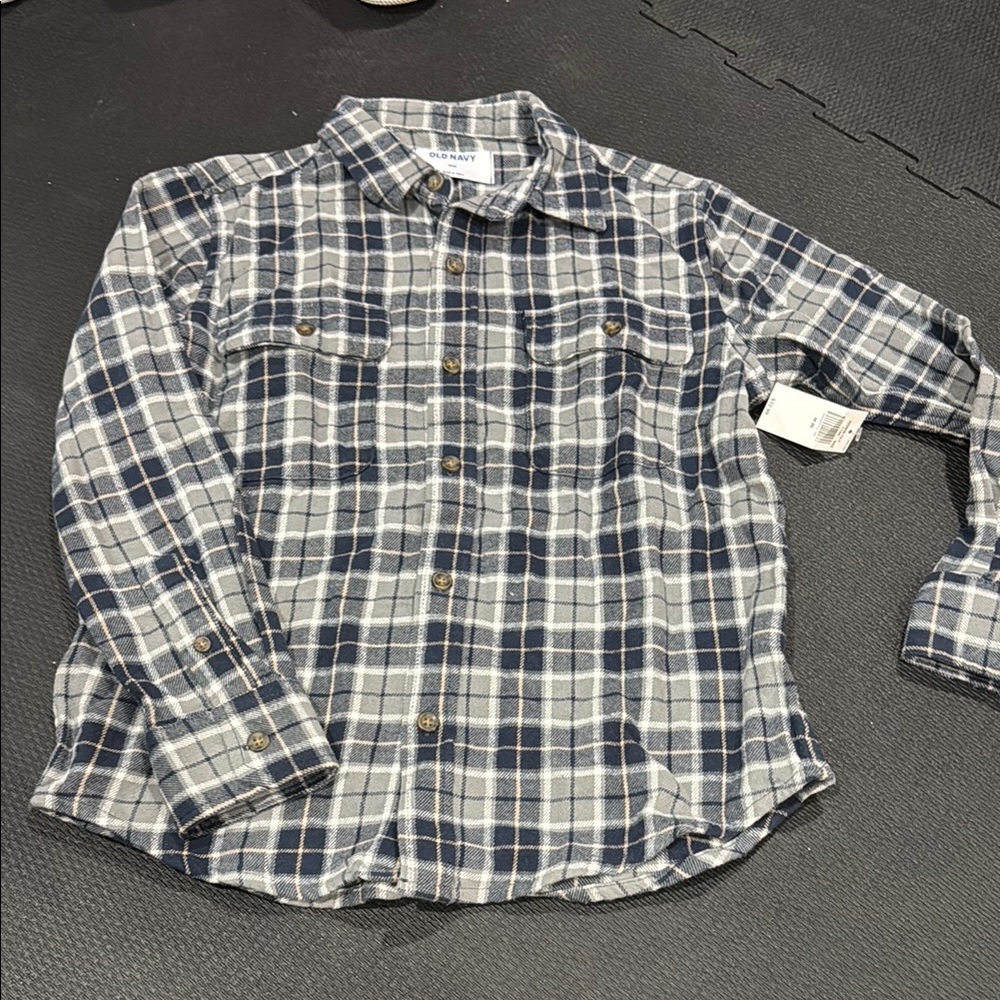 Old Navy Blue and Gray Plaid Button Down Shirt